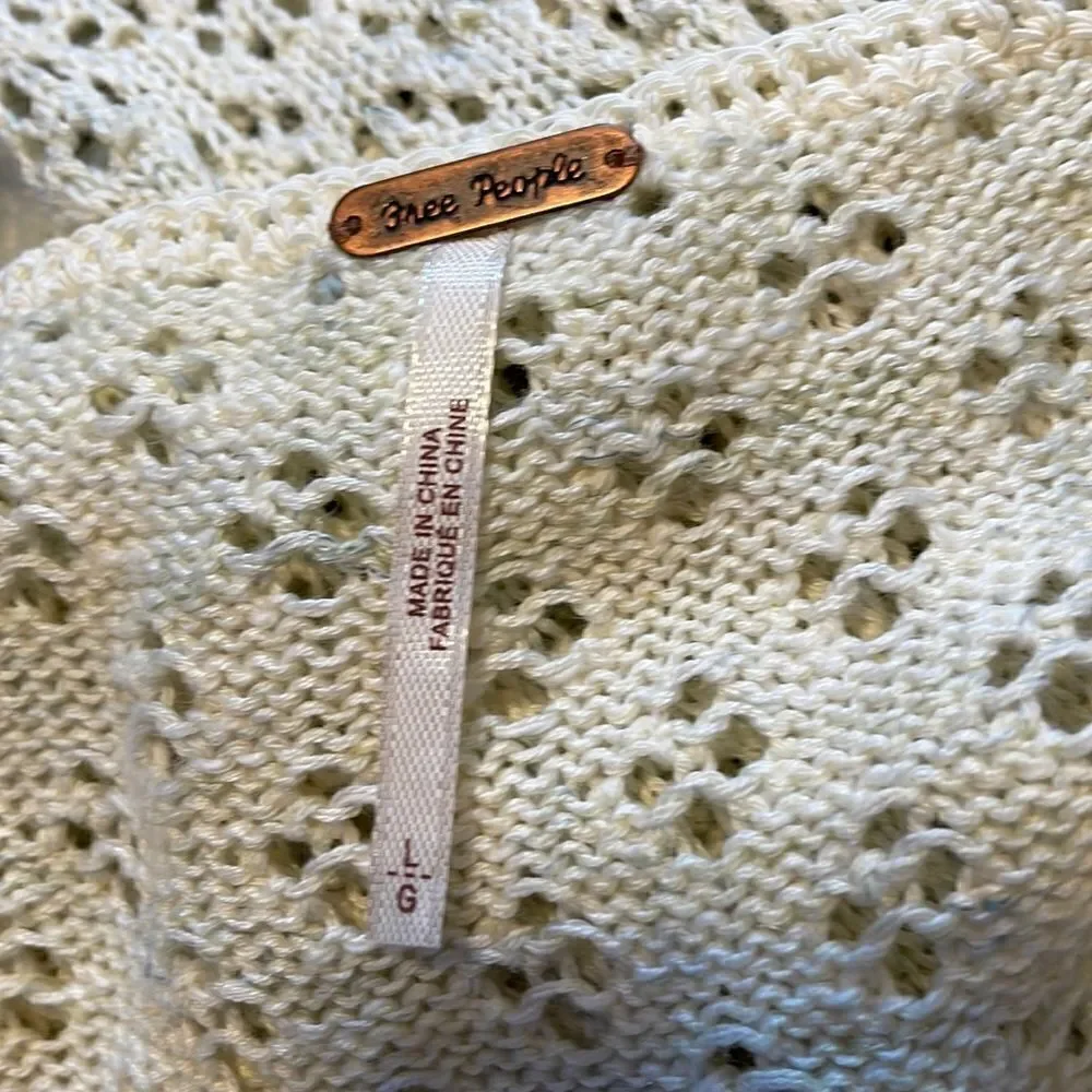 Free People Pointelle Breeze Knit Top in Ivory Combo L